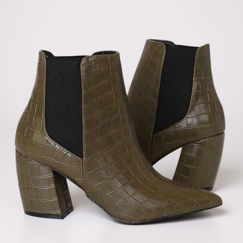 The Valentina Croc Embossed Block Heel Ankle Boots - Picture 10 of 15